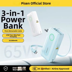 PISEN | Fast Charging Power Bank 20000mAh with Retractable Cable and Type-C Self-Charging