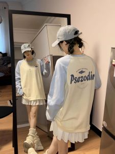 Long Sleeve Cotton T-Shirt Womens Early Autumn Cartoon Print Shoulder Insert Pure Cotton Upper Body College Style Milk Series