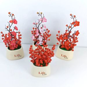 Sampai7an PBP167 Bunga Anggrek Red Berry Artificial Tanaman Hiasan Meja Rumah Ornamen Buatan COD