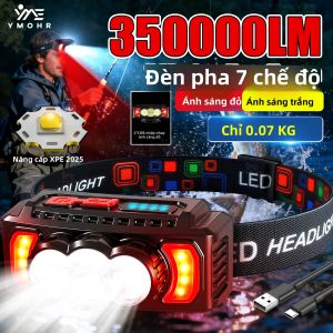 Đèn Pha LED Sạc Lại 2025 Chống Nước Cổng USB-C Đèn Pin Đội Đầu Ánh Sáng Trắng Đỏ Dùng Cho Câu Cá Ngoài Trời Có Chế Độ Sáng Cao/trung/thấp