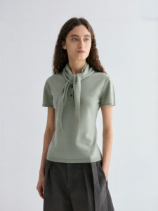 INSIS FEMME | Merino Wool Autumn New Design Bow Short Sleeve Knitted Blouse