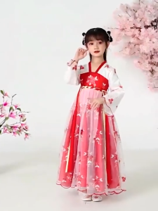 Full Set Chinese Costume Kids Girls Hanfu Dress United Nation Traditional Crown Hat New Year Dress Cosplay Costume Halloween Christmas