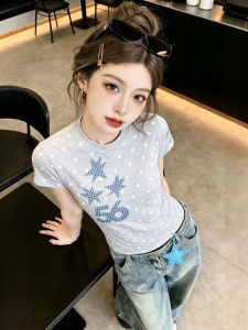 Starry Embroidery Short Sleeve T-Shirt Womens Crop Top