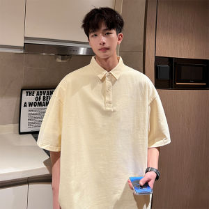 Navy Blue Pure Cotton Polo Shirt Mens Summer Thin Breathable Lapels T-shirt American Heavy Weight Teenagers Shoulder Short Sleeve