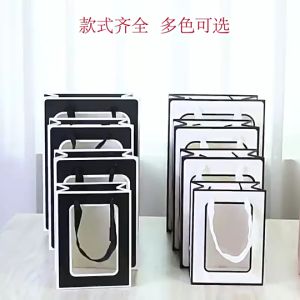 Paper Bag Tali Untai Garis Hitam Windows | Paper Bag Kado Warna Garis Hitam | Paper Bag Mika Hampers Souvenir Ulang Tahun pernikahan | Tas Belanja Warna Coklat Kraft | Tas Kado Souvenir Bridesmaid