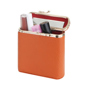 Royal Bagger Solid Color Kiss Lock Coin Purse Fashionable Small Lipstick Holder Genuine Leather Pouch with Mirror 1800