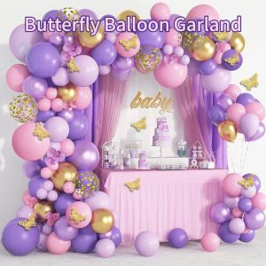 119pcs Purple Pink Gold Butterfly Balloon Garland Set for Birthday Party Decorations