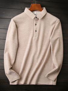 Japanese Style Order Mulberry Silk Wool Export Tail Goods Men Comfortable Heattech Lapel Long Sleeves Bottoming T-shirt Polo Shirt