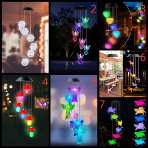 1pc Colorful Changing Light Wind Chimes With 6 LED Outdoor Waterproof Hanging Mobile Lamp For Home Garden Holiday Festival Decor