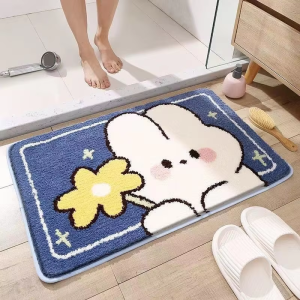 VIKAMA Cute Rabbit Carpet Bathtub Carpet Non-Slip Absorbent Bathroom Mat Dust-Proof Easy To Clean Doormat Rug For Bedroom