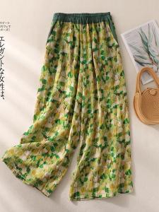 Quần Ống Rộng Vải Lanh Cotton Mùa Hè 2025 Cho Nữ Cạp Cao Rộng Rãi Mỏng Thường Ngày Họa Tiết Hoa Cổ Điển Quần Dài