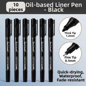Touch mark | Waterproof and Oil-resistant Non-fading Black Double-tip Marker Pen