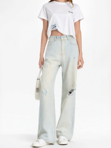 CALLED BACK | Tencel Cotton Blend Distressed Jeans Womens Autumn American Vintage Long Trousers
