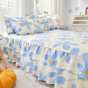 2023 Mới Nguyên Chất Cotton Vải Bông Giường Váy Vỏ Gối Phong Cách Chống Bụi Một Mảnh Chống Trơn Trượt Bộ Ba Mảnh Vỏ Gối Có Viền Váy