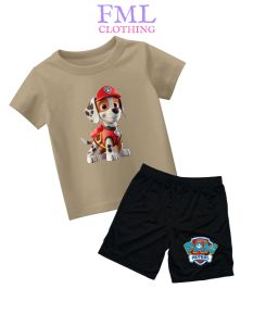 Setelan Kaos Anak-Anak Gambar PAW Patrol Marshall (usia 2-10 Tahun) Katun PE