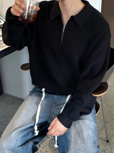 Vintage Style Half Zip Black Polo Sweater
