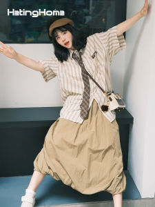 HetingHOME | Hetinghome Summer Trendy Striped Loose Mens Short Sleeve Shirt Half Sleeve American Style Casual Cotton Blend Youth Fashion