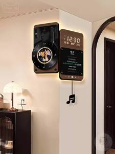 HAOJIUBUJIAN | Vintage Turntable Style Corner Electronic Dual Face Calendar Clock
