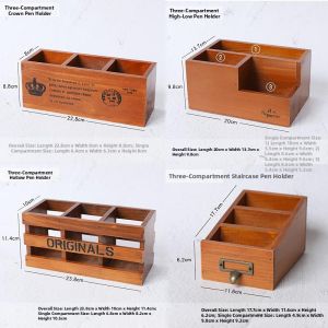 ciiemen | Retro Wooden Desktop Pen Holder Storage Organizer