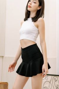 กางเกงกระโปรงผ้าฮานาโกะ เอวสูง สีดำ โรงงานมาเอง จัดส่งทุกวัน!! กระโปรงแฟชั่น มีกางเกงด้านใน ซิปหลัง เก็บทรง ใส่ทำงาน ใส่เที่ยว