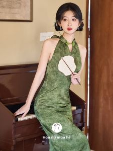 Đầm Dài Cheongsam Kiểu Trung Quốc Mới Không Quai