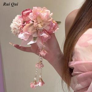 RUIQIU | Kẹp Tóc Hoa Ruy Băng Màu Hồng cho Áo Dài và Đồ Đi Biển
