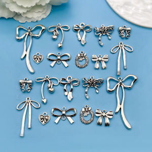 Mix 20 pieces/Ancient Silver Bow Series Fashion Jewelry Making DIY Craft Back to School Halloween Christmas Fashion Accessories