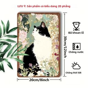 CIFbuy | 1PC Vintage Đen Trắng Mèo Kim Loại Ký Hiệu Phong Cách Cổ Điển Sân Vườn Nghệ Thuật Treo Tường Trang Trí Nhà Quà Tặng