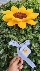 ดอกทานตะวันลวดกำมะหยี่ ดอกเดี่ยวผูกโบว์