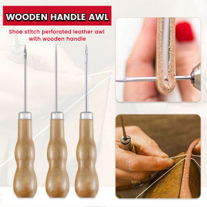 Suomi Wooden Handle Awl Sewing Stitching Tool Shoes Repair Crochet Hook Threader Stitch Needle for Scribin
