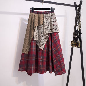 SHIMANQING | Design Lace Irregular Patchwork Skirt High Waist A-Line Umbrella Style Plus Size Skirt