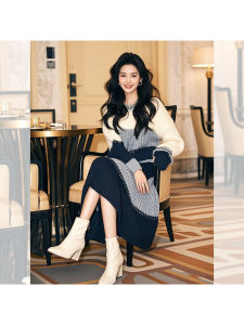 Fashionable Korean Style Knitted Sweater Set Autumn Winter High Waist Midi Skirt Elegant Atmosphere Womens Clothing Ensemble