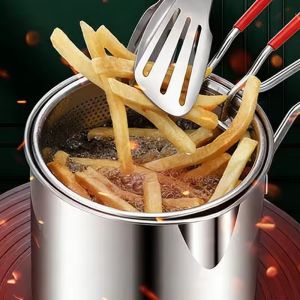 304 Stainless Steel Deep Fryer Pot Japanese Tempura Small Deep Frying Pan With Strainer Basket for French Fries Chicken Kitchen Pans