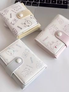 Cute Bear Print Wallet Womens Foldable Short Money Clip Card Holder Korean Style Fresh Ins Pattern 2025 New Arrival
