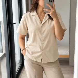 AIRA COTTON LINEN KOREAN POLO LINEN TOP