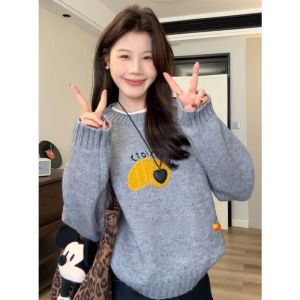 Áo len BINKAFENNY cho nữ làm bằng len mềm dáng rộng thêu chữ cao cấp