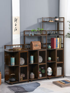 ตู้มุมสไตล์จีน ชั้นวางของ ห้องนั่งเล่น ชั้นวางของ ตู้มุม ตู้หนังสือ อุปกรณ์ชา ตู้เก็บของ ไม้ไผ่