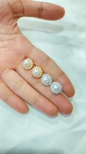 Anting Mutiara Premium Alloy Elegant Pearl Stud Earrings Zircon Ringan & Cantik Dipakai Harian Lapis Emas