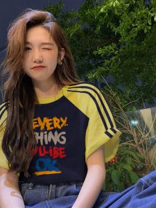 Retro American Striped Shoulder Insert Short Sleeve Trendy Womens T-shirt Summer Pure Cotton Loose Casual Anti-aging Half Sleeve Top