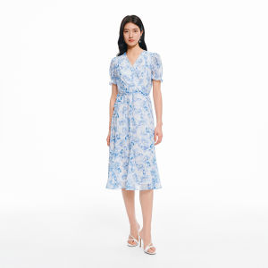 Koradior | Elegant Rose Print Short Sleeve Dress