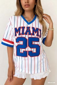 Fashion Womens Short Sleeve T-Shirt Summer Casual 3d Print Summer Mens Jersey Sport No.25 Miami V-neck T-shirt Women Clothes