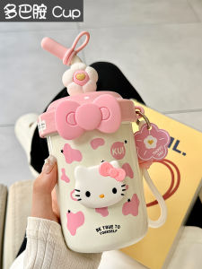 Portable Hellokitty Insulated Coffee Cup for Women High Aesthetic Value Stirring Cup with Straw Cute Cartoon Stainless Steel
