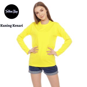 Kaos Polos Wanita Oneck Lengan Panjang Bahan Katun Combed 30s Warna Kuning Kenari