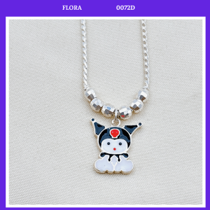 FLORA 0072D - Dây chuyền liền mặt bạc ta hình Kuromi màu đen dành cho bé gái