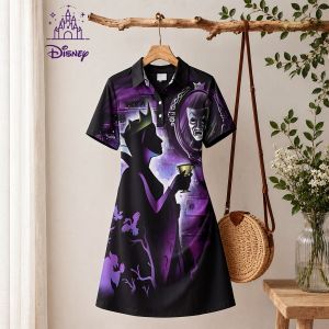 Disney | New Ethereal Costume Store A-line Daily Wear Dress Womens Disney Princess Print Polo Collar Mini Dress Elegant Women Dresses