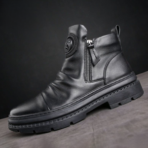 Boots Mens Shoes Autumn and Winter Fleece-lined Heattech Leather Boots Men Soft Leather Waterproof Middle High Top Casual Leather Shoes for Men