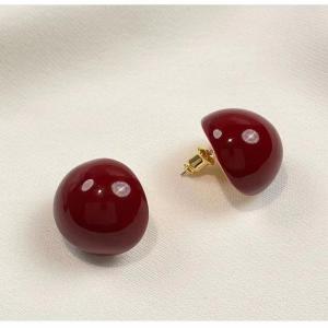 ต่างหูทรงกลมสีแดงแบบวินเทจใหม่ปี 2024 สำหรับผู้หญิง ดีไซน์เก๋ไก๋ ดีไซน์เรียบง่าย เครื่องประดับแฟชั่น