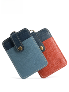 Genuine Cowhide Leather Card Holder Womens Campus ID Badge Keychain Lanyard Wallet Top Layer Cowhide Youth Fashion Accessory