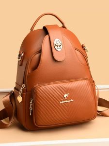 New 2025 Womens Leather Backpack Lightweight Fashionable Top Layer Cowhide Handbag Casual Style Zipper Closure Large Size