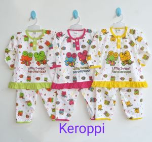 Setelan Piyama Panjang Bayi Usia 3-18 Bulan // Baju Bayi Perempuan Motif Keroppi // Setelan Baju Bayi Perempuan